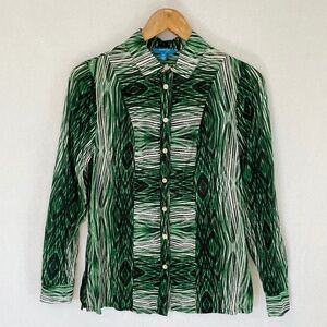 DEREK LAM for Design Nation Size XS Green Wood Grain Design Button Up Blouse